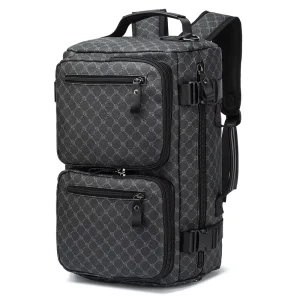 Multipurpose All Over Print LOGO New Waterproof PU Laptop Backpack with Zipper Closure and Polyester Lining for Men