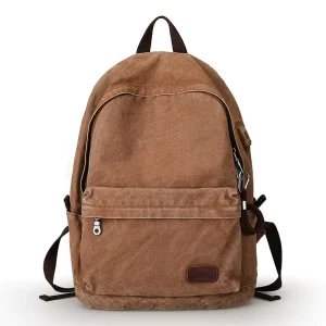 Muzee Men’s Casual Canvas Backpack Practical Waterproof Daily Commuting Computer Bag Simple Style for Outdoor Usage 1718
