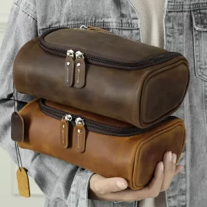 New Arrival Horse Genuine Leather Washbag Handbag Waterproof Travel Cosmetic Bag Men’s Toiletry Bag Vintage Toiletry Bag