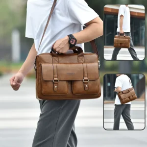 New Business Men Briefcase Large Capacity Classy PU Leather Bag Shoulder Crossbody Satchel 15.6 Laptop Bag for Man
