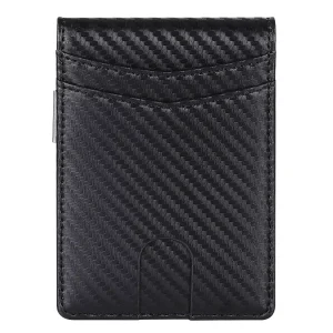 New Carbon Fiber Leather Male Purses With Metal Money Clip Customize logo Slim RFID Card Holder Bifold Men Wallets