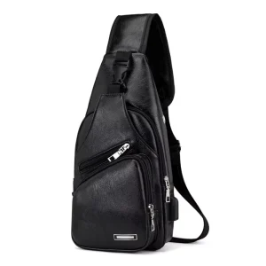 New Casual Fashion One shoulder Backpack Usb Charging Chest Bag Pu Men’s Chest Bag Business Messenger Bag