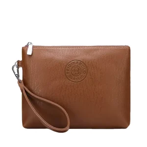 New Casual Vintage Style Men’s PU Soft Leather Clutch Bag Large Capacity Phone Wallet with Zipper Closure Short Polyester Lining