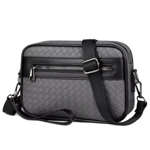 New Casual Woven Single Shoulder Crossbody Bag PU Business Men Messenger Chest Bag Men Handbags Tote