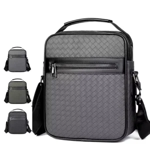 New Casual Woven Single Shoulder Crossbody Bag PU Business Youth Vertical Men Shoulder Messenger Bag