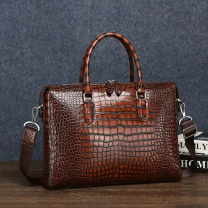 New Color Block PU Leather Laptop Briefcase Men’s Handbag Multi Compartment Trendy Briefcase Laptop Bag Business Conference Bags