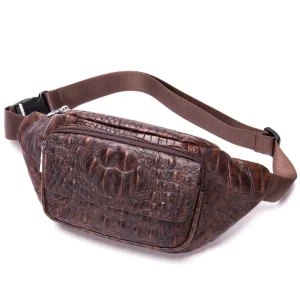 New Crocodile patterned Men’s Waist Bag for Outdoor Use Crossbody Fashion Top grain Leather Handbag for the Chest