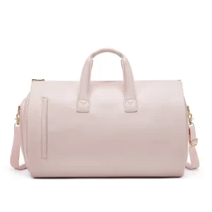New Custom Logo PU Foldable Pink Travel Gym Leather Duffle Suit Carry on Garment Bag for Women