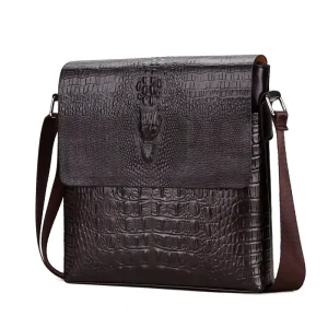 New Design Classic Black PU Leather Man Sling Bag Fashion Crocodile Pattern OEM Shoulder Mens Messenger Bag