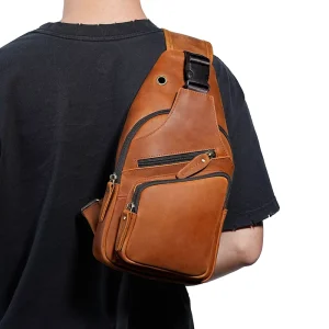 New Design Durable Genuine Leather Crossbody Bag Brown Crazy Horse Leather Shoulder Side Bag Real Leather Chest Bag