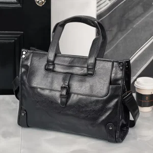 New Design Laptop Bag Fashion Korean Style Men’s Rivet Waterproof Vintage PU Leather Briefcase for Men Black Custom