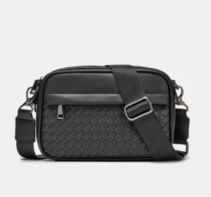 New Design Leather Sling Bag Men’s Crossbody Bags Luxury Woven PU Leather Messenger Sling Bags for Men Custom