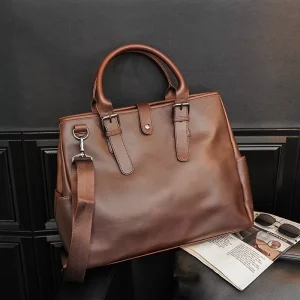 New Design Men’s Business Handbag Large Capacity Leather Laptop Office Briefcase Shoulder Bag for Men