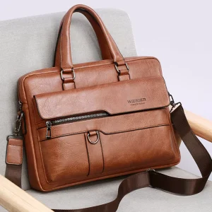 New England Style New Retro Men’s Business Briefcase Waterproof Large Capacity PU Leather Men’s Handbag