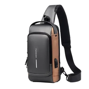 New Fashion Custom logo Anti-Theft PU School Bags Men’s Chest Bags with USB Crossbody Sling Chest Bags for Men