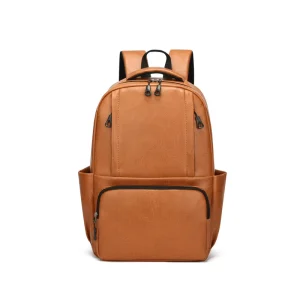 New Fashion Luxury Men’s Large Backpack PU Leather School and Travel Bag with Zipper Closure Polyester Lining