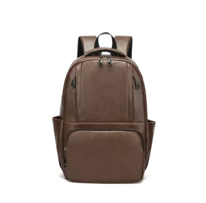 New Fashion Luxury Men’s Large Backpack PU Leather School and Travel Bag with Zipper Closure Polyester Lining