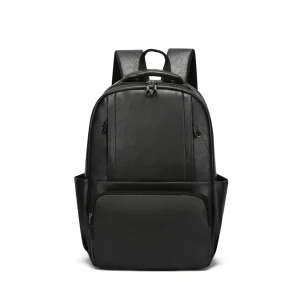 New Fashion Luxury Men’s Large Backpack PU Leather School and Travel Bag with Zipper Closure Polyester Lining