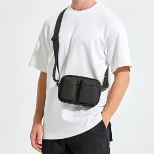 New Fashion Men’s Crossbody Bag Men’s Messenger Bag Black Nylon Crossbody Shoulder Bag with Front Two Pockets