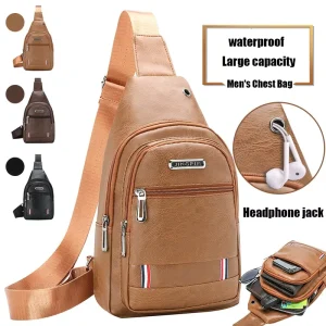New Fashion Men’s PU Leather Crossbody Chest Shoulder Bag Business Casual Waterproof Sling for Outdoor Travel Messenger Bags
