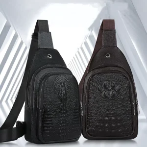 New Fashion Men’s Sports Waist Bag PU Crossbody Chest Bag with Letter Decoration Waterproof Running Sling Bag