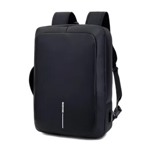 New Fashion OEM Multifunctional Breathable PU Leather Laptop Backpack USB Solid Color Men’s Unisex Polyester