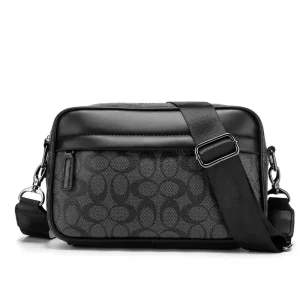 New Fashion PU Leather Men’s Crossbody Bag Checkered Chest Sling Bag Waterproof Shoulder Messenger Bag for Travel