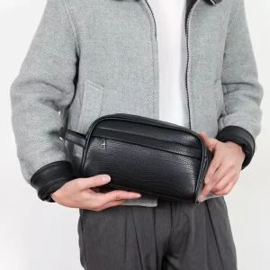 New Fashion PU Leather Men’s Handbag Business Casual Zipper Closure Sacoche Homme with Large Capacity for Summer