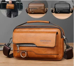 New Fashion Small PU Leather Men’s Crossbody Bag Designer Waterproof Vintage Messenger Bags Popular Shoulder Bag for Men