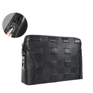 New Fashion Waterproof Genuine Leather Anti Theft Fingerprint Lock Business Men’s Handbag Custom Logo
