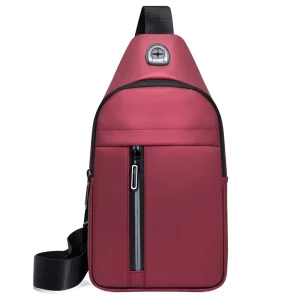 New Fashion Waterproof PU Men’s Chest Bags with USB Multi-function Travel Messenger Cross Body Sling Chest Bag for Men