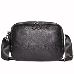 New Genuine Leather Men’s Shoulder Bag VS Vintage Fashionable Anti Theft Crossbody Small Bag Double Zipper for Mobile