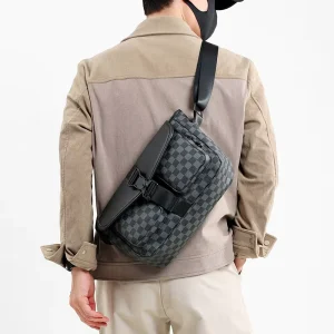 New High capacity Fashion Geometric Leisure Travel Men’s Business commuter Crossbody Messenger Bag Premium Feel Breathable PU