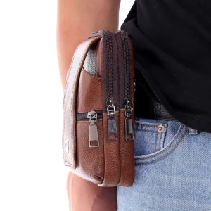 New Leather Multi functional Waist Bag for Men Wearing Leather Belts
