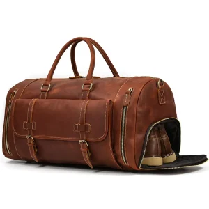 New Luxury Crazy Horse Leather Men’s Duffle Tote Luggage Bag Leather Duffle Bag for Men Travel Personalized Weekend Shoulder Bag