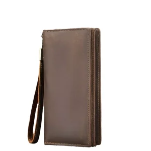 New Luxury Vintage Men’s Genuine Crazy Horse Leather Clutch Bag Long Business Leather Wallet for Men