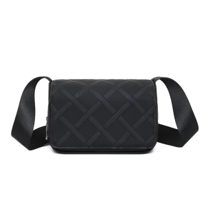 New Men’s Bag Black Flip Simple One Shoulder Crossbody Bag Casual Versatile Embossed Small Square Bag