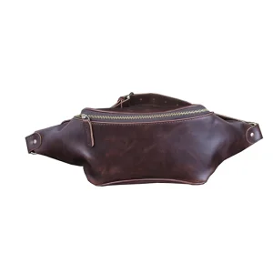 New Men’s Casual Large Capacity Crazy Horse PU Leather Water Proof Crossbody Chest Bag Zipper Retro Waist Bag