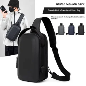 New Men’s Chest Bag Fashionable USB Charging Anti theft Hard Shell Crossbody Password Lock Lightweight Leisure Bag