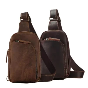 New Mens Chest Bag Genuine Leather Crossbody Vintage Crazy Horse High End Shoulder Sling Bag