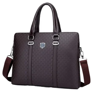 New Men’s Fashionable PU Handbag Double Layer Large Capacity Briefcase Zipper 14 Inch Computer Bag Crossbody Backpack Logo
