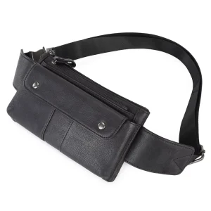 New Men’s Genuine Leather Chest Shoulder Bag Purse Magnetic Waist Belt Small Fanny Pack Cell Phone Bag