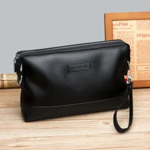 New Men’s Genuine Leather Waterproof Zipper Mobile Phone Clutch Bag Multifunctional Soft Messenger Shoulder Bag Trendy Handbag