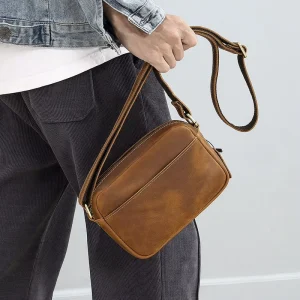 New Men’s Leather Crossbody Bag Vintage Casual Shoulder Messenger Bag Waterproof Anti Theft with Custom Logo