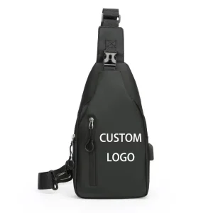 New Men’s PU Chest Bag With USB Large Capacity Single Shoulder Bag Crossbody Fashionable Simple Outdoor Design Bag