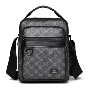 New Men’s PU Crossbody Shoulder Bag Plaid Design Large Capacity Waterproof Outdoor Casual Messenger Sling Bag