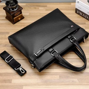 New Men’s PU Leather Business Casual Leisure Travel Shoulder Diagonal Computer Handbag Wear Resistant Closure Free