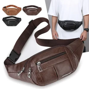 New Men’s PU Leather Chest Bag Business Crossbody Waist Bag for Cashier Daily Use