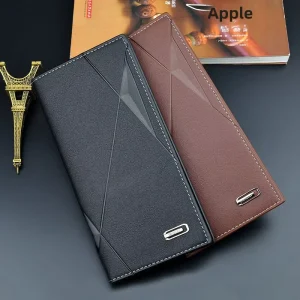 New Men’s Pu Leather Long Thin Soft Wallet with Polyester Lining Multi card Large Capacity Fashion Style