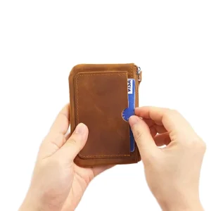 New Men’s Short Vintage Business RFID Anti theft Open Card Bag Letter Pattern Polyester Lining Automatic Pop up Multi Slot Side